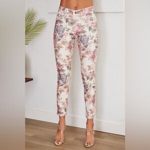 Venti 6 Blush Floral Print Reversible Denim Pants